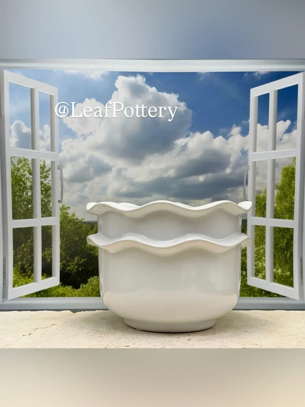Scalloped Ceramic Planter with Drainage Hole, Small White Plant Pot 4.5 Inch